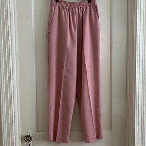 Vintage Dusty Rose Pink Elastic Waist Pleated Easy Summer Pants Trousers